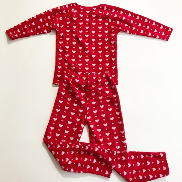 Leveret Hearts Valentines Fleece 2 Pc Pajamas PJ Set Big Girls Fits Size 8 - Picture 4 of 8